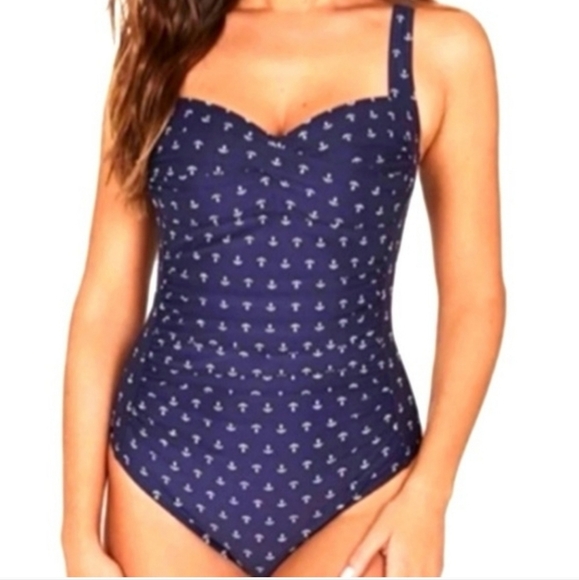 Other - NIPTUCK Nautical Blue Womans One Piece Swimsuit Maine Anchor Size 6 Vacation